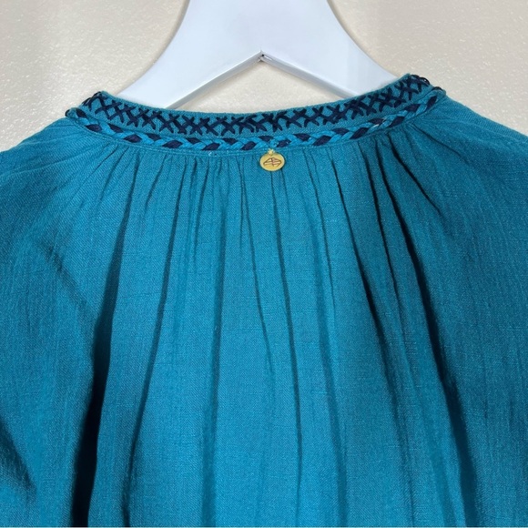 Anthropologie Antik Batik Embroidered Boho Blue Peasant Blouse Size Small - Picture 9 of 10